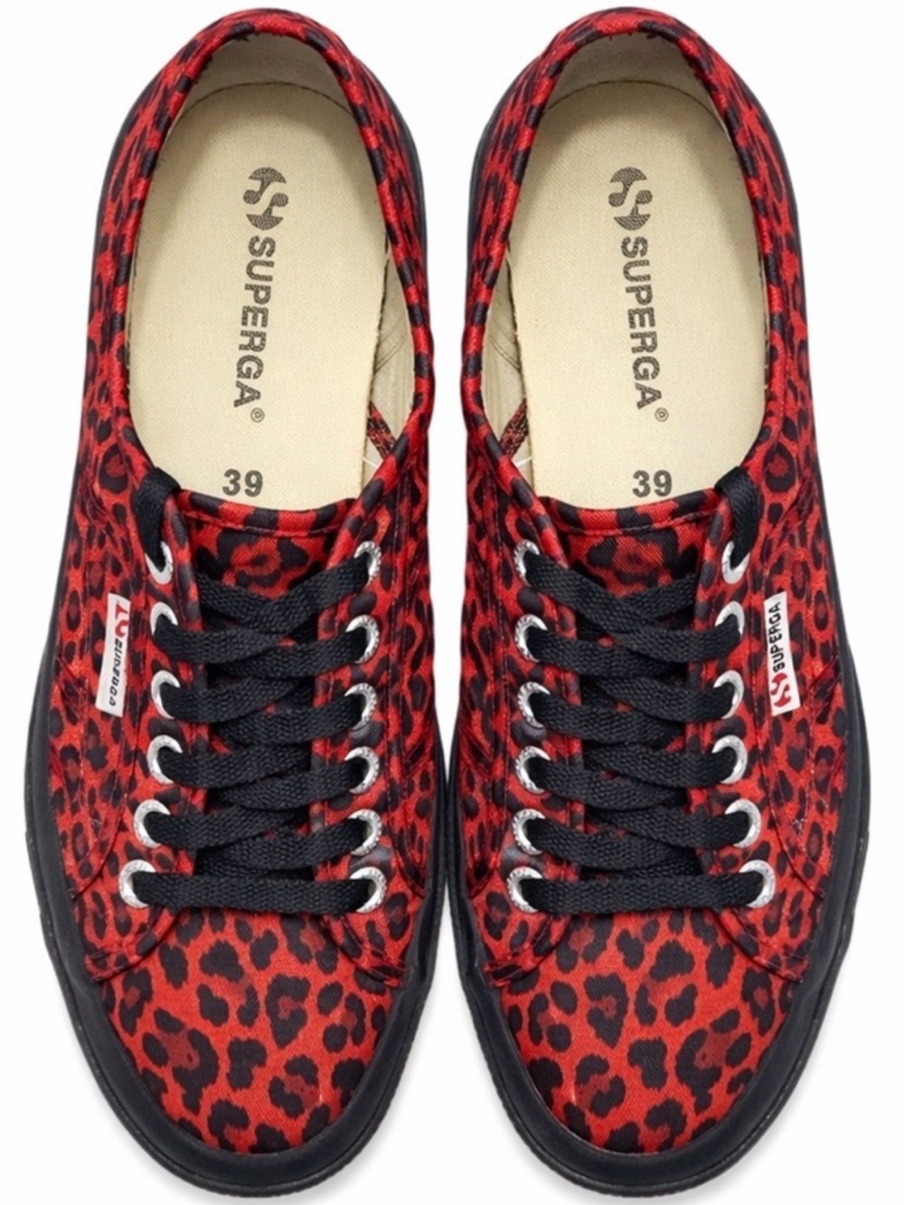 Superga Red Black Leopard Satin Platform Sneakers Rare Print 8